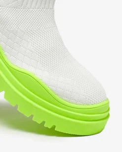Botki Bez Ocieplenia|Botki Na Płaskim Obcasie^Royalfashion Biało-zielone botki damskie na płaskim obcasie Seritis neon