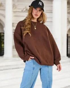 Bluzy^Royalfashion Bluza damska oversize Ciemnobrązowy