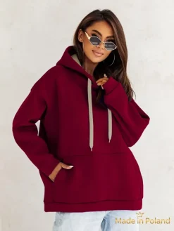 Bluzy^Royalfashion Bluza damska z kapturem oversize Bordowy
