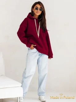 Bluzy^Royalfashion Bluza damska z kapturem oversize Bordowy
