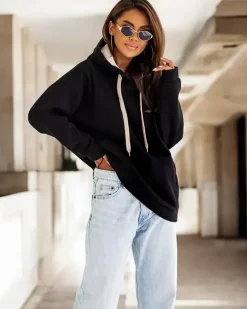 Bluzy^Royalfashion Bluza damska z kapturem oversize czarny