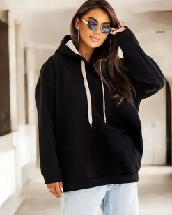 Bluzy^Royalfashion Bluza damska z kapturem oversize czarny