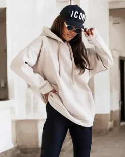 Bluzy^Royalfashion Bluza damska z kapturem oversize beżowy