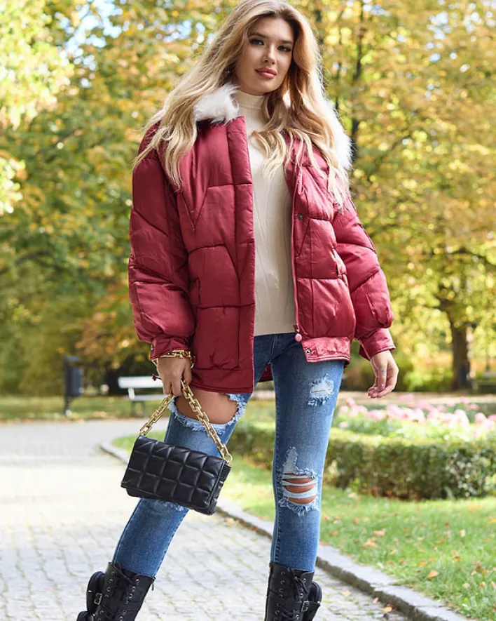 Kurtki / Marynarki / Płaszcze^Royalfashion Bordowa damska kurtka zimowa z syntetycznym ociepleniem Bordowy