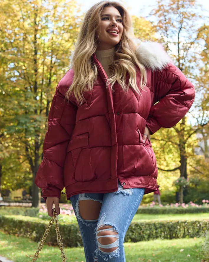 Kurtki / Marynarki / Płaszcze^Royalfashion Bordowa damska kurtka zimowa z syntetycznym ociepleniem Bordowy