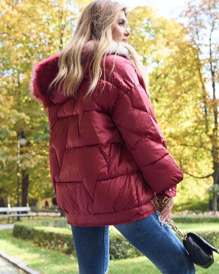 Kurtki / Marynarki / Płaszcze^Royalfashion Bordowa damska kurtka zimowa z syntetycznym ociepleniem Bordowy