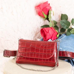 Nerki I Saszetki|Wieczorowe^Royalfashion Bordowa torebka typu nerka a'la skóra węża Bordowy