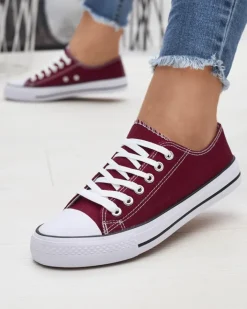 Trampki^Royalfashion Bordowe damskie klasyczne sznurowane trampki Ogisa czerwony