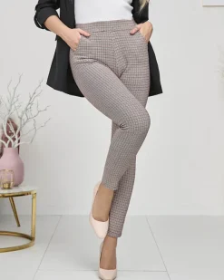 Legginsy / Tregginsy^Royalfashion Bordowo- czarne ocieplane damskie tregginsy w kratkę Bordowy