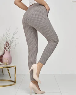 Legginsy / Tregginsy^Royalfashion Bordowo- czarne ocieplane damskie tregginsy w kratkę Bordowy