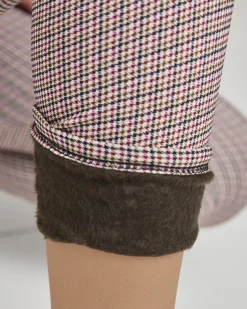 Legginsy / Tregginsy^Royalfashion Bordowo- czarne ocieplane damskie tregginsy w kratkę Bordowy