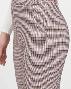 Legginsy / Tregginsy^Royalfashion Bordowo- czarne ocieplane damskie tregginsy w kratkę Bordowy