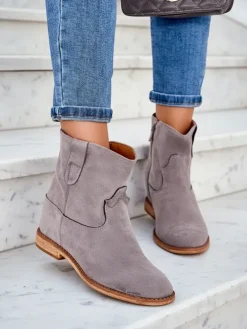 Botki Z Grubym Ociepleniem^Royalfashion Botki a'la kowbojki na krytym koturnie Patorias gołębi szary