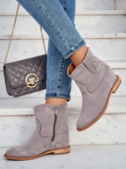 Botki Z Grubym Ociepleniem^Royalfashion Botki a'la kowbojki na krytym koturnie Patorias gołębi szary