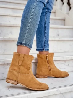 Botki Z Grubym Ociepleniem^Royalfashion Botki a'la kowbojki na krytym koturnie Patorias brązowy