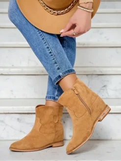 Botki Z Grubym Ociepleniem^Royalfashion Botki a'la kowbojki na krytym koturnie Patorias brązowy