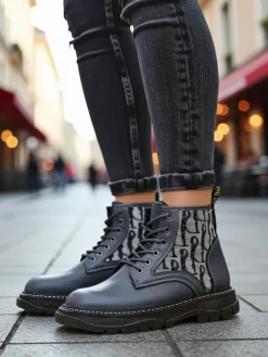 Botki Bez Ocieplenia|Botki Na Płaskim Obcasie^Royalfashion Botki damskie z printem Efrioz Jasny szary