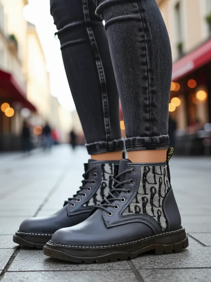 Botki Bez Ocieplenia|Botki Na Płaskim Obcasie^Royalfashion Botki damskie z printem Efrioz Jasny szary