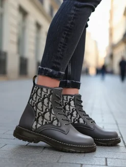 Botki Bez Ocieplenia|Botki Na Płaskim Obcasie^Royalfashion Botki damskie z printem Efrioz Jasny szary