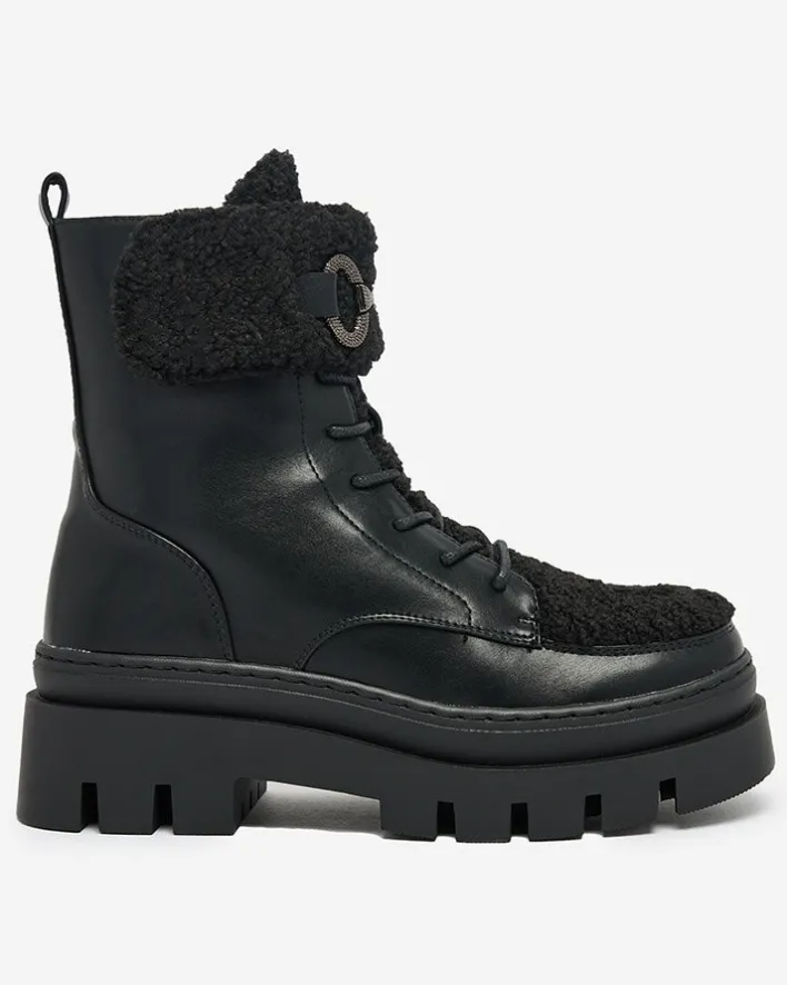 Botki Z Delikatnym Ociepleniem|Botki Na Płaskim Obcasie^Royalfashion Botki damskie z kożuszkiem Faeltone czarny