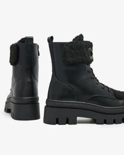 Botki Z Delikatnym Ociepleniem|Botki Na Płaskim Obcasie^Royalfashion Botki damskie z kożuszkiem Faeltone czarny