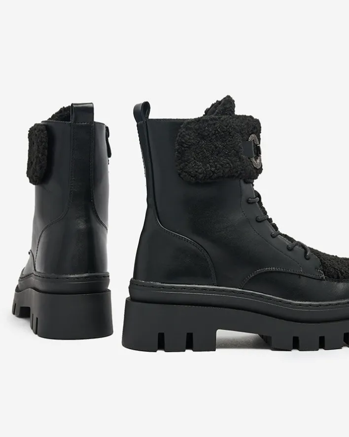 Botki Z Delikatnym Ociepleniem|Botki Na Płaskim Obcasie^Royalfashion Botki damskie z kożuszkiem Faeltone czarny