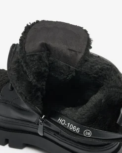 Botki Z Delikatnym Ociepleniem|Botki Na Płaskim Obcasie^Royalfashion Botki damskie z kożuszkiem Faeltone czarny