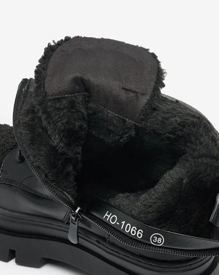 Botki Z Delikatnym Ociepleniem|Botki Na Płaskim Obcasie^Royalfashion Botki damskie z kożuszkiem Faeltone czarny