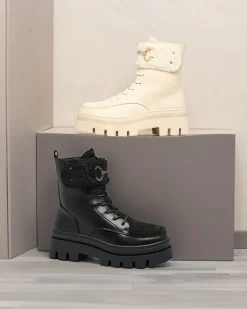 Botki Z Delikatnym Ociepleniem|Botki Na Płaskim Obcasie^Royalfashion Botki damskie z kożuszkiem Faeltone czarny