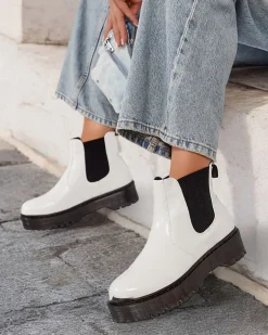 Botki Bez Ocieplenia^Royalfashion Botki damskie eko skórzane Movitas biały