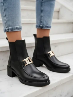 Botki Z Delikatnym Ociepleniem|Botki Na Słupku^Royalfashion Botki damskie na niskim słupku Ewios czarny