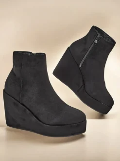 Botki Z Delikatnym Ociepleniem|Botki Na Koturnie^Royalfashion Botki damskie na koturnie Sieffa czarny