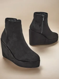 Botki Z Delikatnym Ociepleniem|Botki Na Koturnie^Royalfashion Botki damskie na koturnie Sieffa czarny