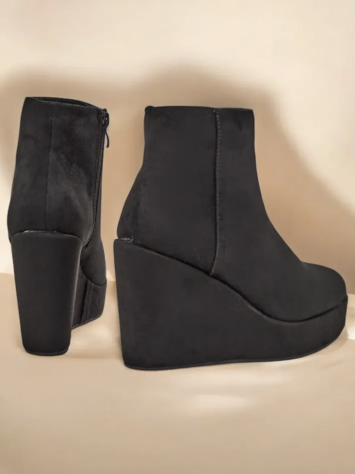 Botki Z Delikatnym Ociepleniem|Botki Na Koturnie^Royalfashion Botki damskie na koturnie Sieffa czarny