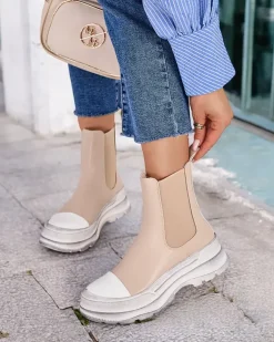 Botki Bez Ocieplenia|Botki Na Płaskim Obcasie^Royalfashion Botki damskie wsuwane Anerr beżowy