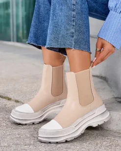 Botki Bez Ocieplenia|Botki Na Płaskim Obcasie^Royalfashion Botki damskie wsuwane Anerr beżowy