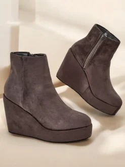 Botki Z Delikatnym Ociepleniem|Botki Na Koturnie^Royalfashion Botki damskie na koturnie Sieffa gołębi szary