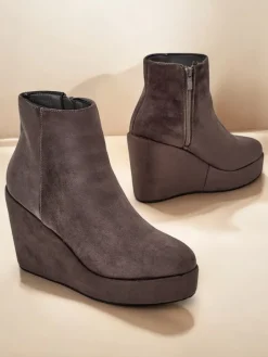 Botki Z Delikatnym Ociepleniem|Botki Na Koturnie^Royalfashion Botki damskie na koturnie Sieffa gołębi szary