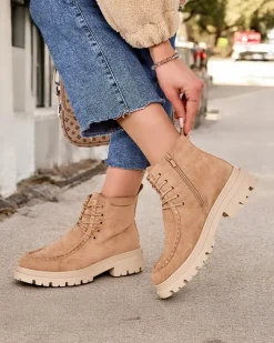 Botki Z Delikatnym Ociepleniem|Botki Sznurowane^Royalfashion Botki damskie sznurowane Rullose jasny brązowy