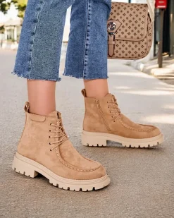 Botki Z Delikatnym Ociepleniem|Botki Sznurowane^Royalfashion Botki damskie sznurowane Rullose jasny brązowy