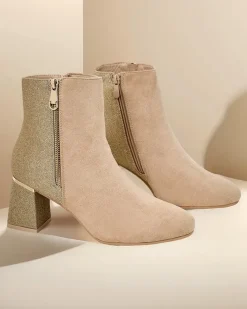 Botki Z Delikatnym Ociepleniem|Botki Na Słupku^Royalfashion Botki damskie na słupku Boratos beżowy