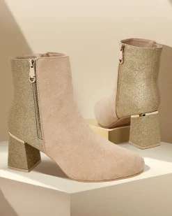 Botki Z Delikatnym Ociepleniem|Botki Na Słupku^Royalfashion Botki damskie na słupku Boratos beżowy