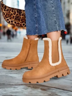 Botki Z Delikatnym Ociepleniem^Royalfashion Botki damskie Ozoo Camel