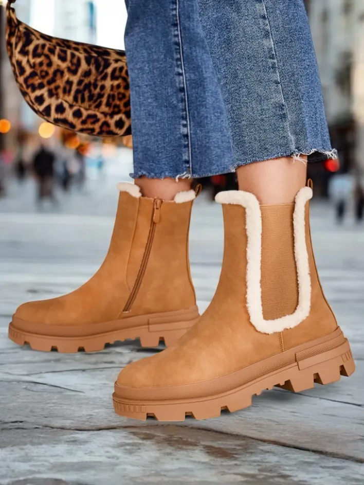 Botki Z Delikatnym Ociepleniem^Royalfashion Botki damskie Ozoo Camel