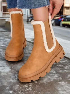 Botki Z Delikatnym Ociepleniem^Royalfashion Botki damskie Ozoo Camel