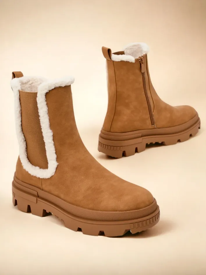 Botki Z Delikatnym Ociepleniem^Royalfashion Botki damskie Ozoo Camel