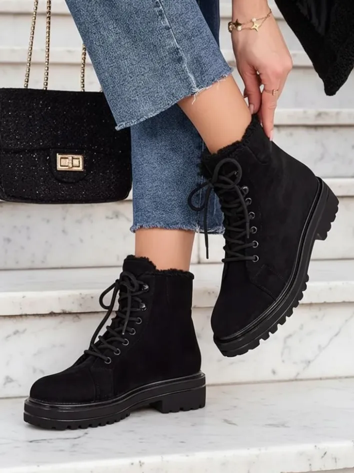 Trapery|Workery^Royalfashion Botki damskie sznurowane Vesot czarny