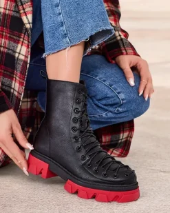 Botki Z Delikatnym Ociepleniem^Royalfashion Botki damskie sznurowane Xorri