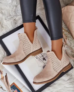 Botki Bez Ocieplenia|Botki Na Płaskim Obcasie^Royalfashion Botki damskie eko zamszowe Ovilla beżowy