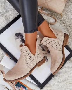 Botki Bez Ocieplenia|Botki Na Płaskim Obcasie^Royalfashion Botki damskie eko zamszowe Ovilla beżowy